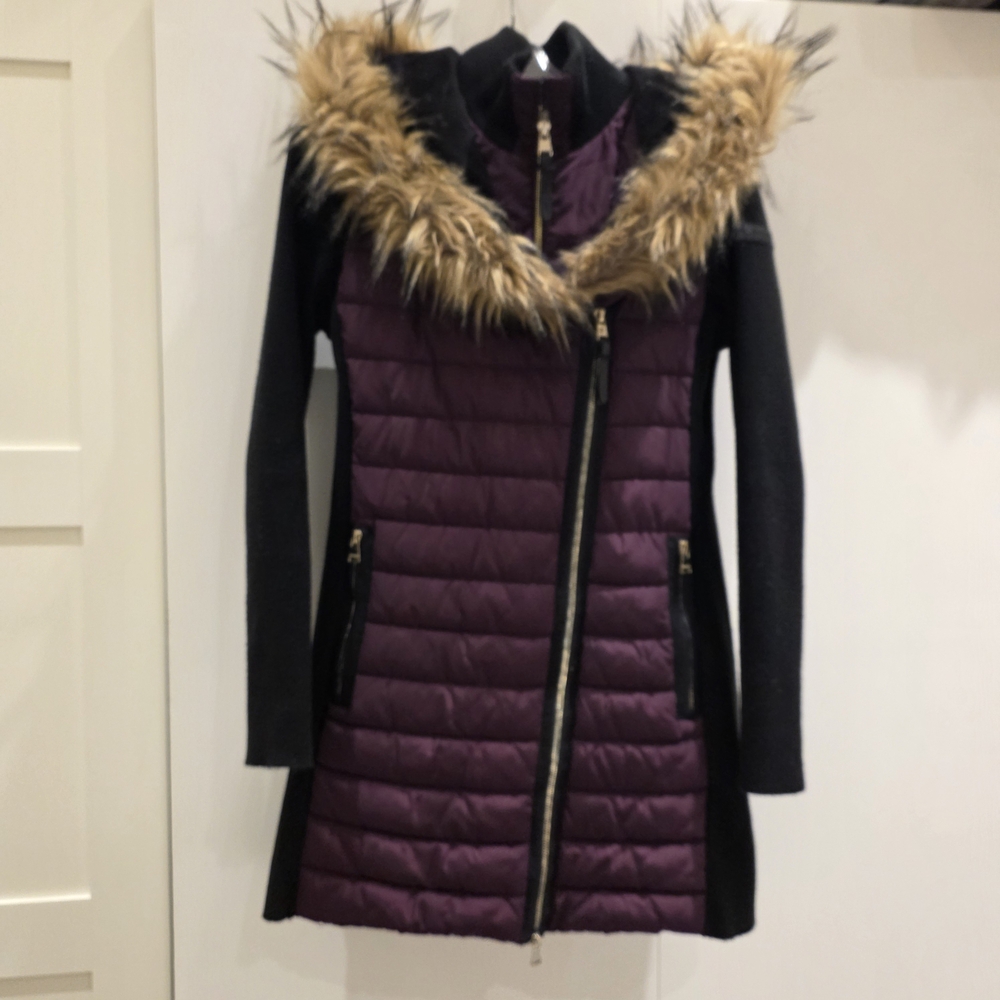 Calvin Klein Performance Purple and Black Puffer Coat with Fur Trim
